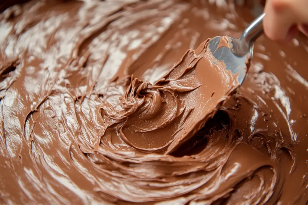 Action shot of chocolate buttercream frosting