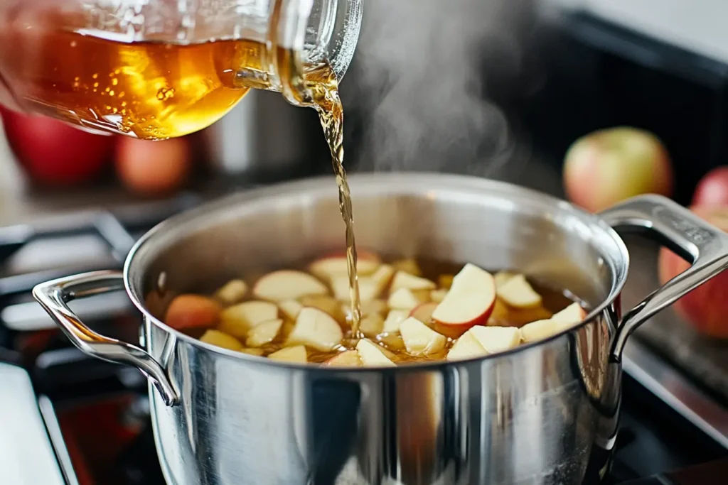Glowing jars of homemade apple pie moonshine recipe with cinnamon sticks, evoking a cozy autumn feeling.